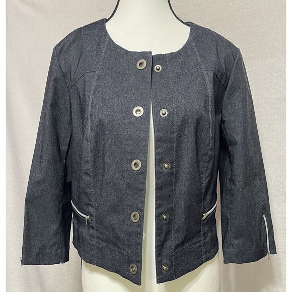 Renuar Womens Size 8 NWT Dark Wash Bolero Stretch Denim Jean Jacket Blazer - Picture 3 of 8